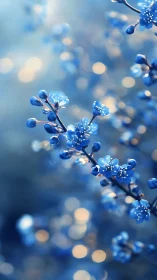 Blue Berries on Branches with Bokeh Background