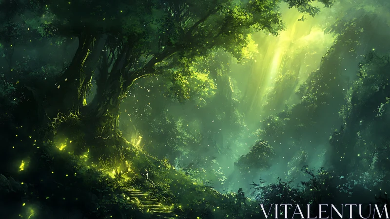 Enchanted Forest with Bioluminescent Light.