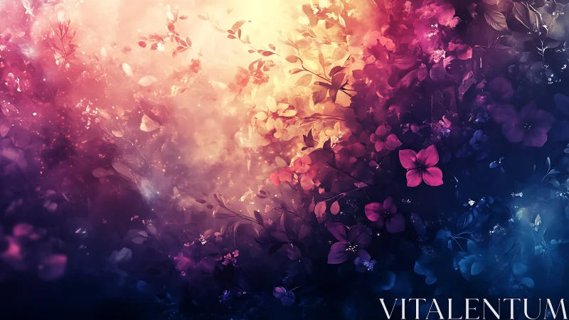 Radiant floral nebula blends golden, magenta, indigo light.
