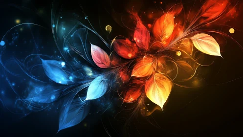 Abstract dual-color floral burst contrasts fire and ice energy