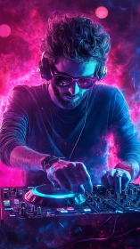 Neon-lit DJ commands the club night with electric energy