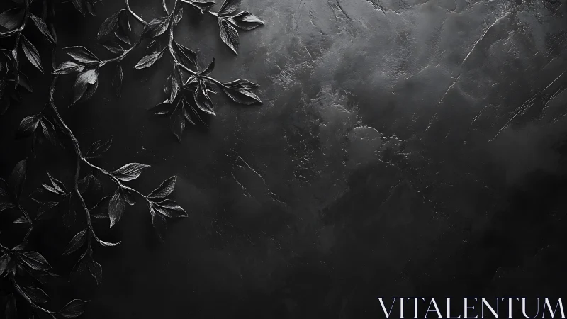 Matte black foliage on textured slate background surface