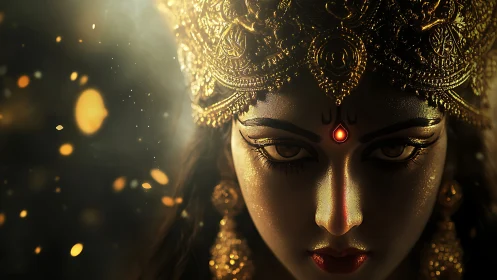 Divine female deity portrait with ornate golden headdress.