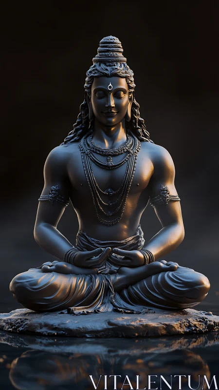 Serene meditative Shiva statue glowing in gentle twilight.