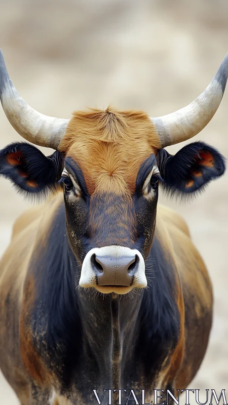 Gentle horned cow meeting your gaze with calm curiosity.