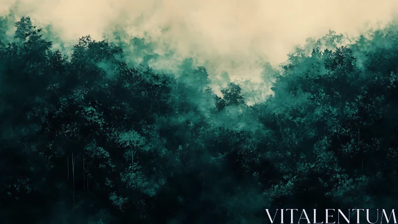 Misty Forest Canopy Awakens in Ethereal Green Light