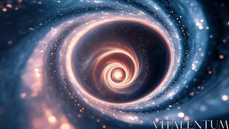 Swirling cosmic tunnel glows with soft stardust and gentle light