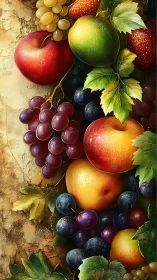 Sunlit orchard bounty spilling over in lush painterly color.