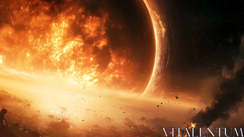 Incinerated horizon under collapsing planetary inferno.