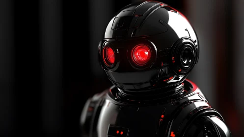 High-gloss spherical surveillance robot with red optical cores