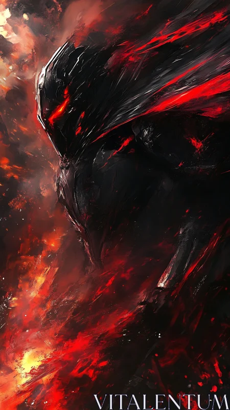 Infernal armored wraith emerging through molten shadows.