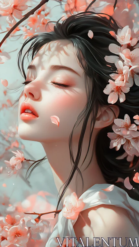 Blossom dreamer adrift in pastel petals and soft daylight.