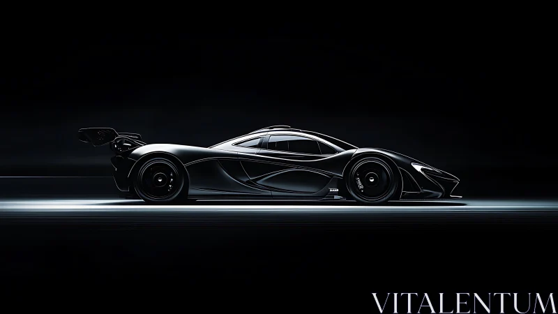 Side-profile hypercar rendered in ultra-low key digital lighting