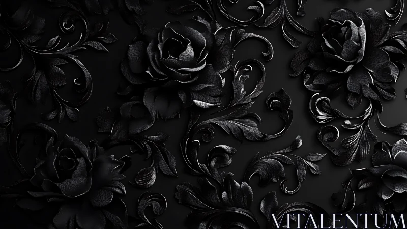 Sculptural Black Florals in Chiaroscuro Relief.