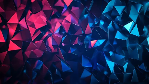 Low-poly prismatic surface with magenta and cyan rim lighting