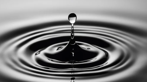 Single water droplet forms symmetric ripple rings in monochrome