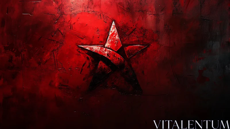 Grungy Red Star on Textured Wall, Abstract Urban Art Style.