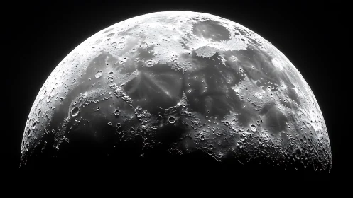 Lunar terminator close-up with crisp crater relief details.