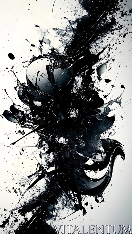 High-contrast liquid ink explosion forms central vertical vortex