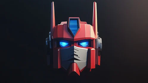 Robot helmet front view shows illuminated blue eye panels