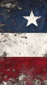 Weathered tricolor flag with central star and surface abrasion.