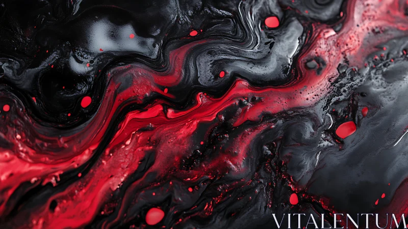 Bold red and black fluid abstract paint texture design.