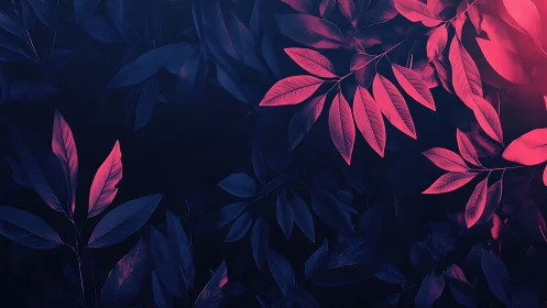 Neon-lit foliage drifts in a moody twilight forest glow