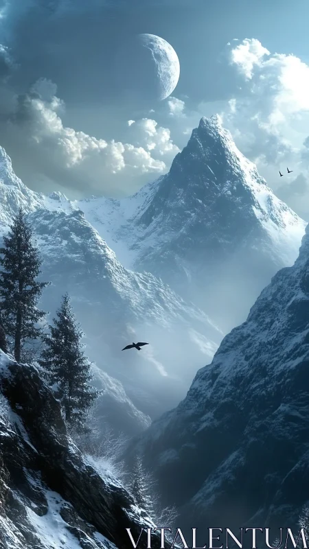 Moonlit spires rise above a whispering winter gorge.