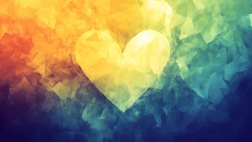 Luminous Heart Form Rendered Through Geometric Polygonal Abstraction.