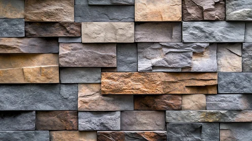 Modern stacked stone wall with textured rectangular panels.