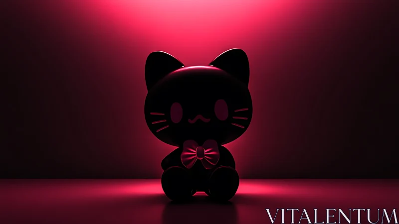Backlit chibi cat figurine under saturated magenta spot.