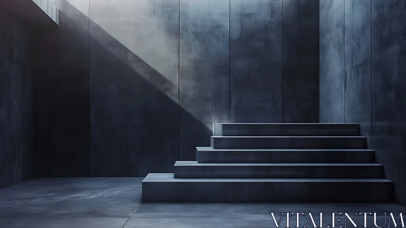 Minimalist Concrete Stairway Rises Through Shadowed Modern Space