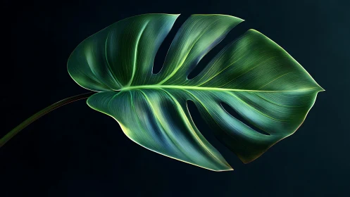 Single monstera leaf rendered in detailed digital art.