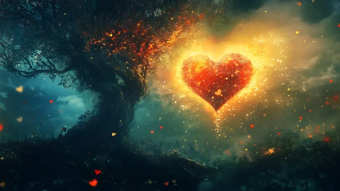 Radiant Heart Emerges Through Mystical Forest Canopy