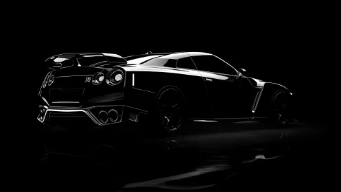 Midnight sports car silhouette in dramatic rim lighting.