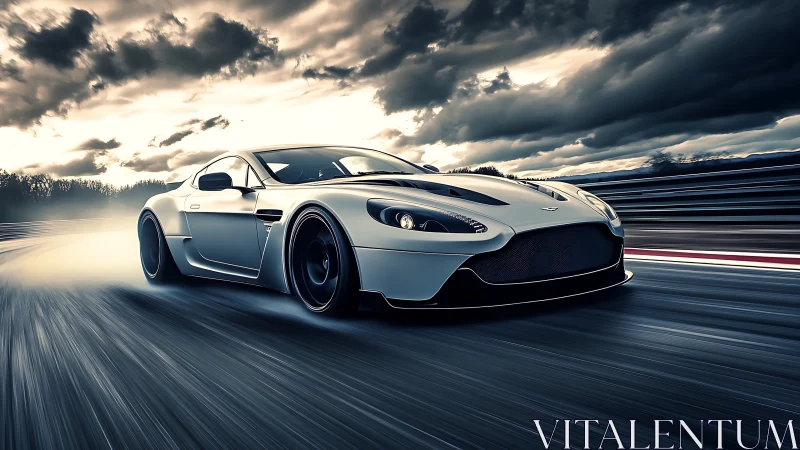 High-speed track capture shows aggressive aerodynamic sports car