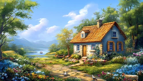 Sunny cottage by a lakeside garden invites peaceful escape