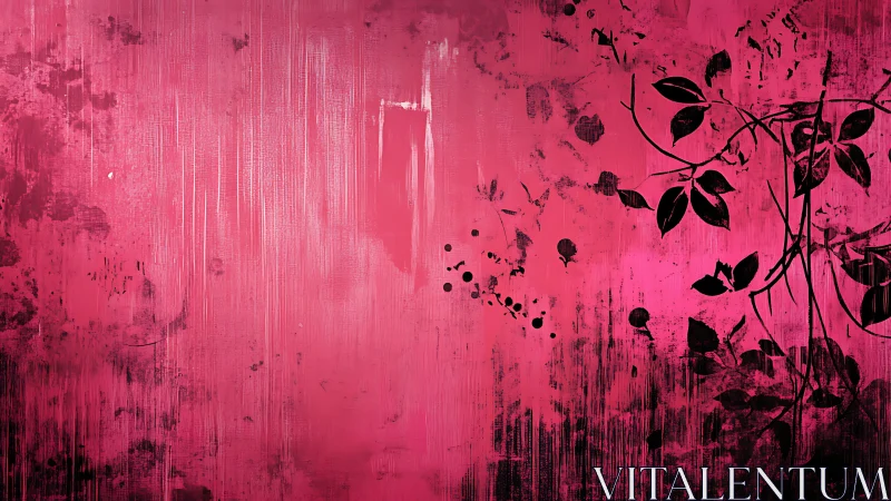 Magenta grunge backdrop with silhouetted climbing foliage forms.