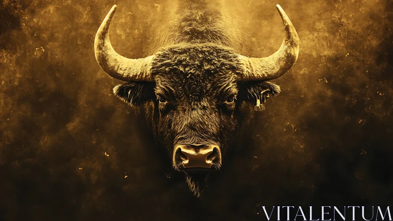 Golden bull portrait with dramatic textured lighting.
