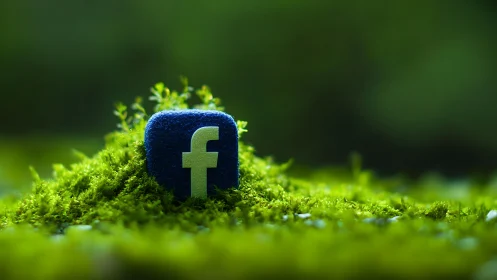 Photorealistic social media icon embedded in mossy ground.