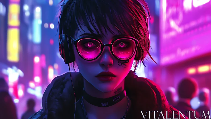 Neon-lit cyberpunk portrait amplifies urban isolation atmosphere