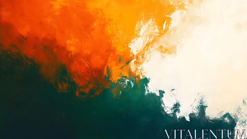 Bold Abstract Painting with Orange, Green, and White Brushstrokes.