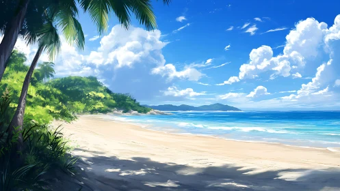 Tropical Beach Paradise: Palm-Framed Coastal Sanctuary