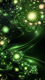 Emerald spiral garden blooming in a cosmic midnight sea.