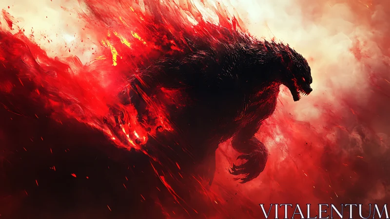 Infernal kaiju emerges roaring from a storm of red fire