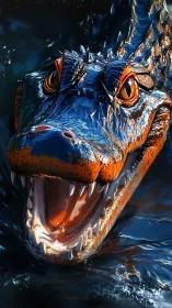 Ferocious crocodile lunges from dark water with bared fangs