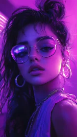 Neon magenta portrait with reflective glasses and rim lighting.