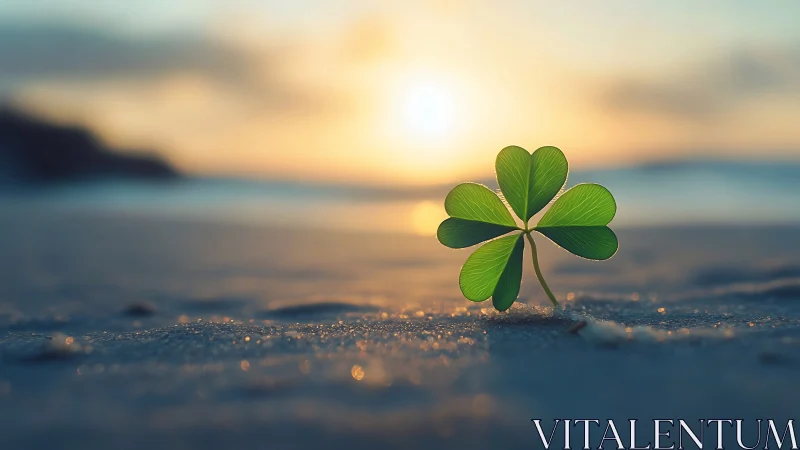 Backlit clover macro on wet shoreline with shallow depth of field