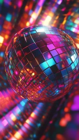 Neon prism disco sphere swirling through chromatic midnight.