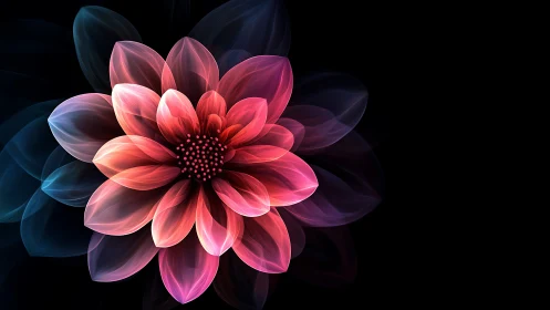 Luminous Digital Dahlia Flower Against Dark Background